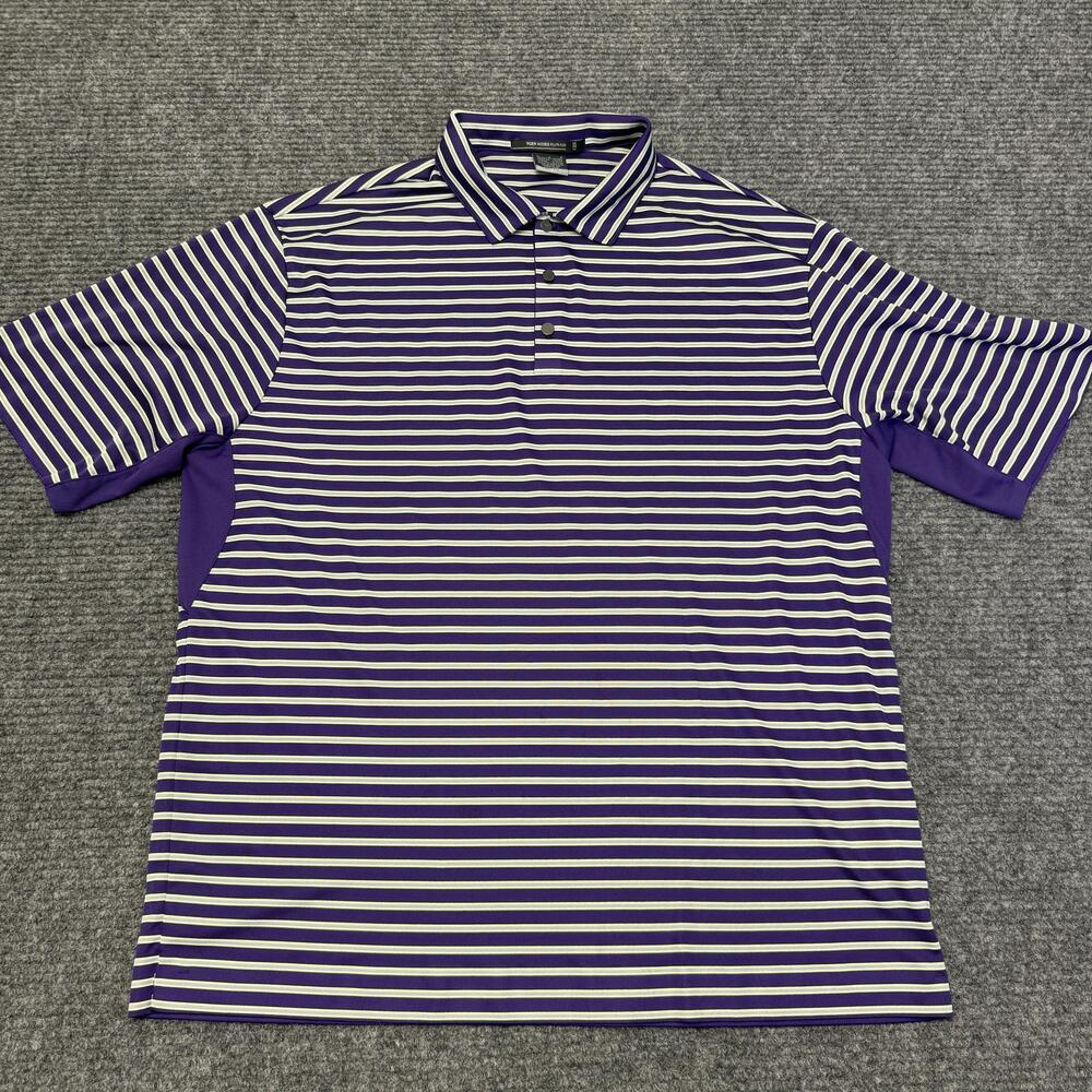 Nike Tiger Woods Platinum Polo Shirt Mens Large Purple Stripe Dri-FIT Golf